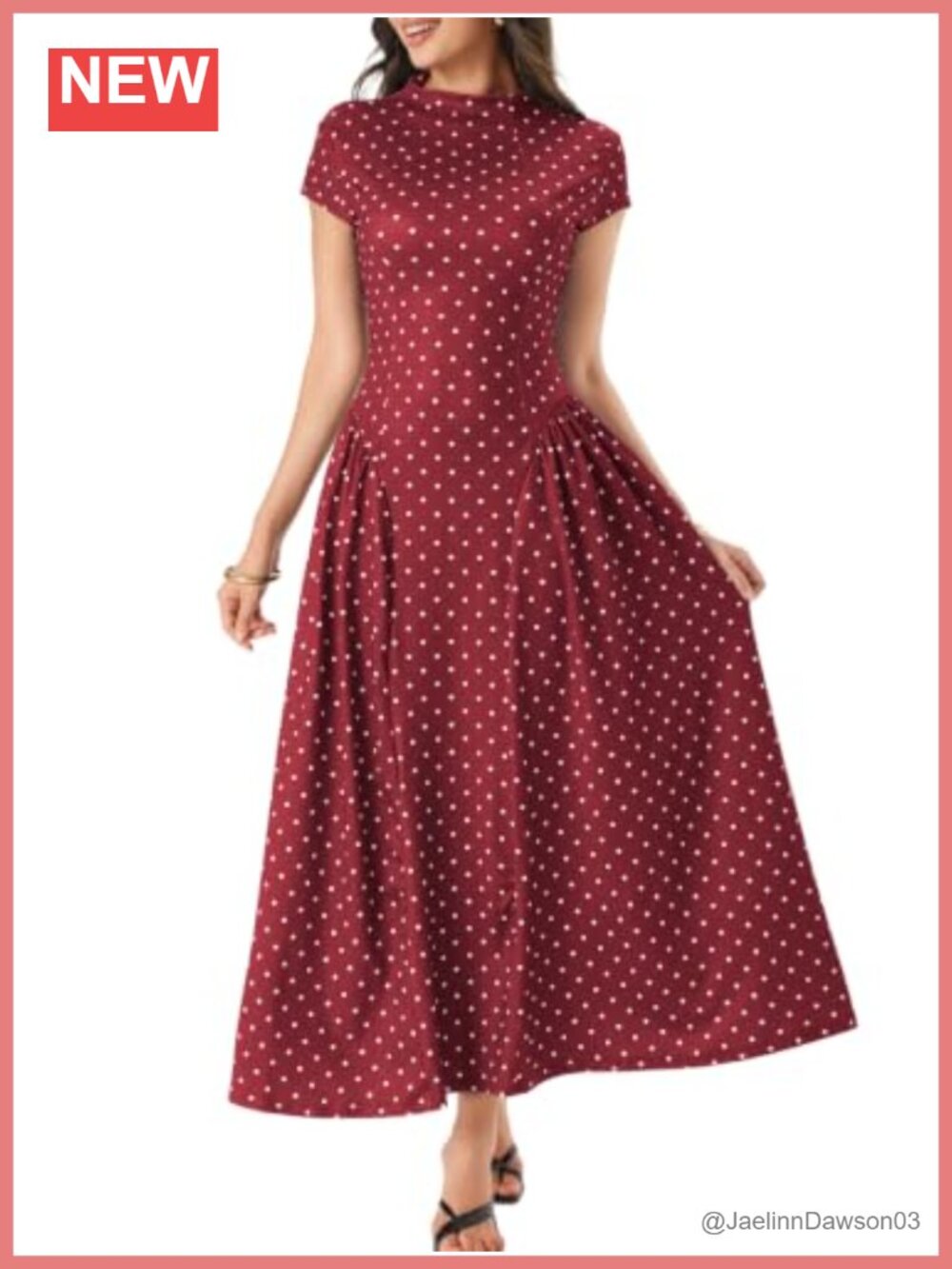 Womens Polka Dot A Line Midi Dress Mock Neck Cap Sleeve Wedding Guest